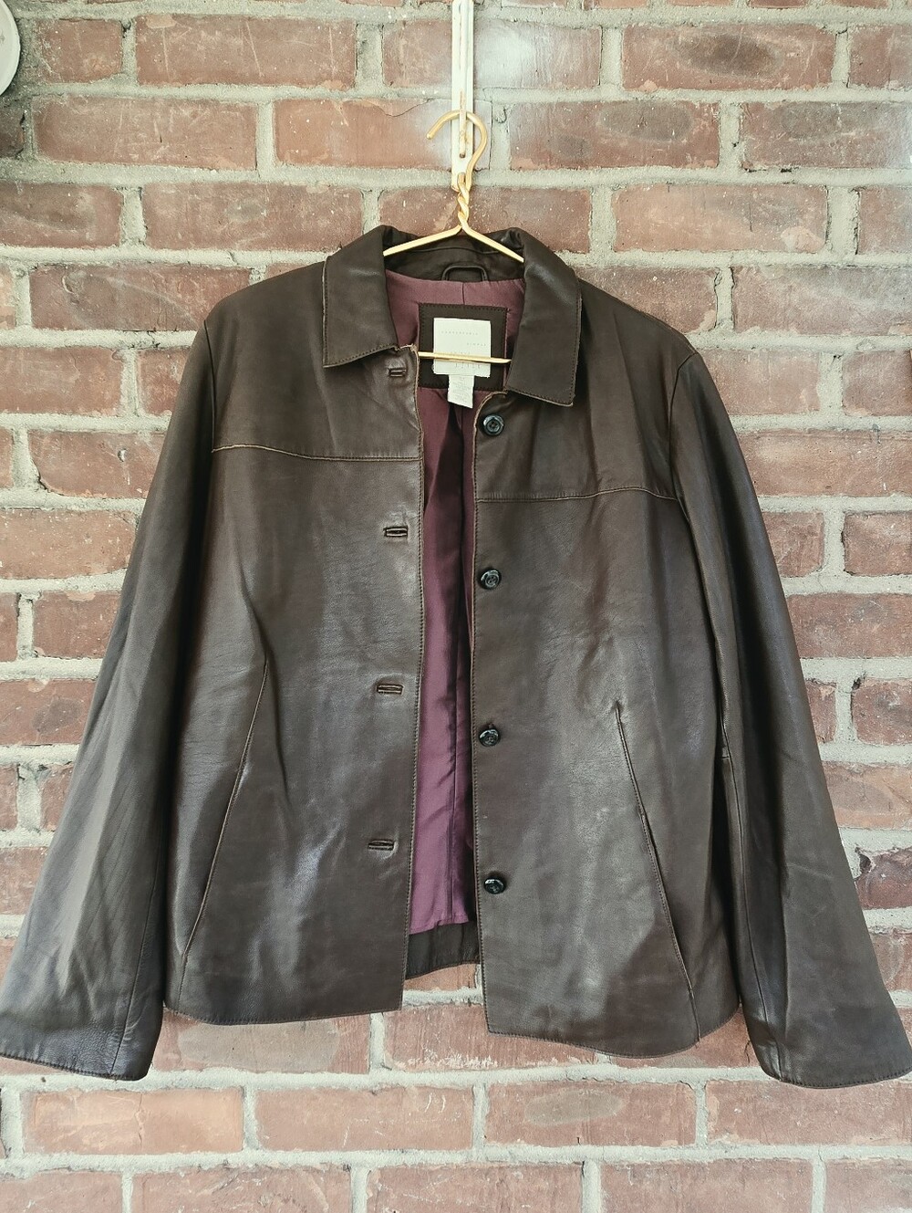 J. Jill Leather coat Small Tall Dark Brown Chic Autumn